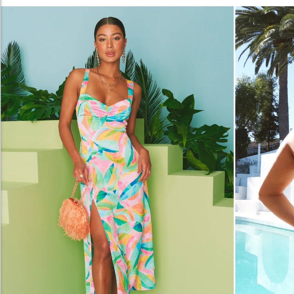 Show me your Mumu Mina Mini Dress in Tropicana Burst Luce Satin